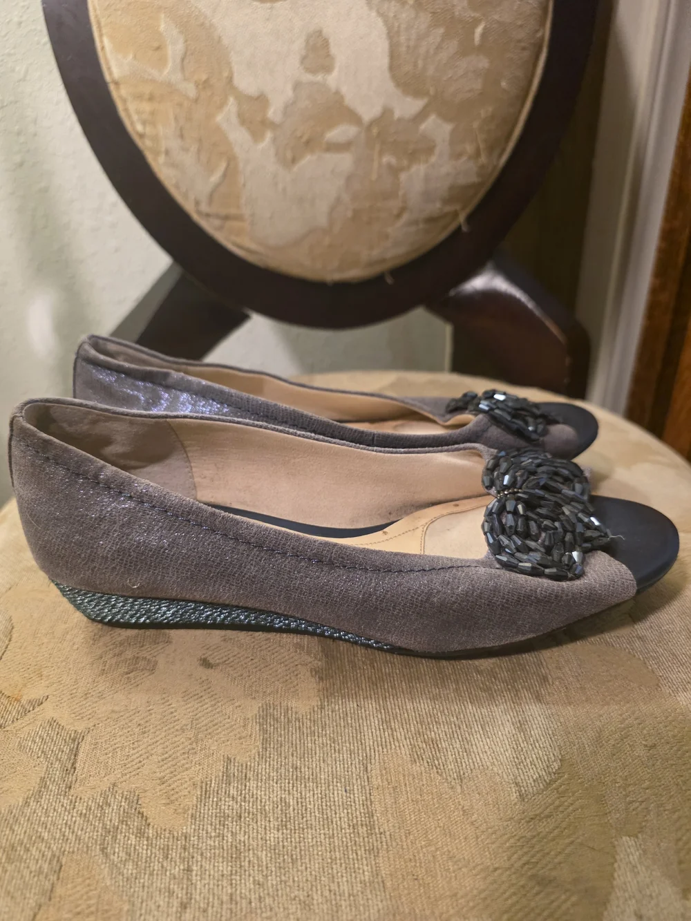 Alex Marie Gunmetal Beaded Peep-Toe Flats